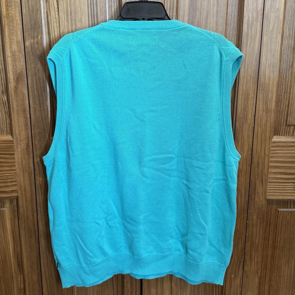 Chaps Men's XL Sweater‎ Vest Aqua Blue Diamond Knit Pullover Sleeveless Classic - Picture 6 of 7